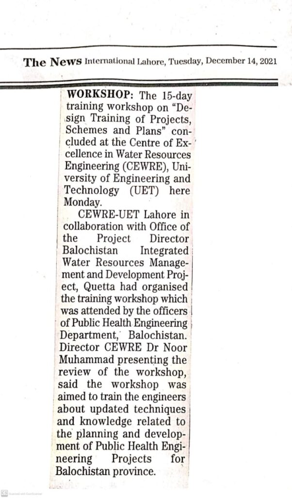 The News - News Highlights of 15 Days Training Workshop on Design Training of Projects, Schemes & Plans, Quetta 2021